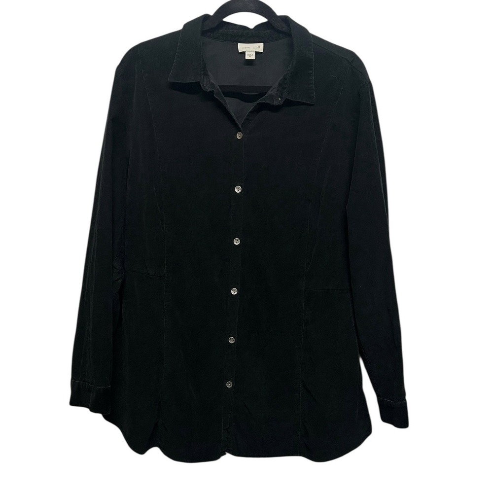 J Jill Corduroy Blouse Black XL Long Sleeve‎ Button Up Minimalist Pockets